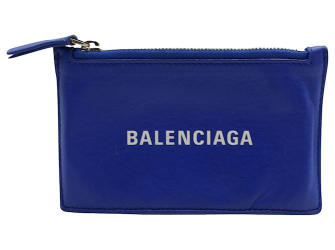 Porta-cartões com estampa de logotipo Balenciaga em couro de bezerro azul Bezerro-como bezerro  ref.701043