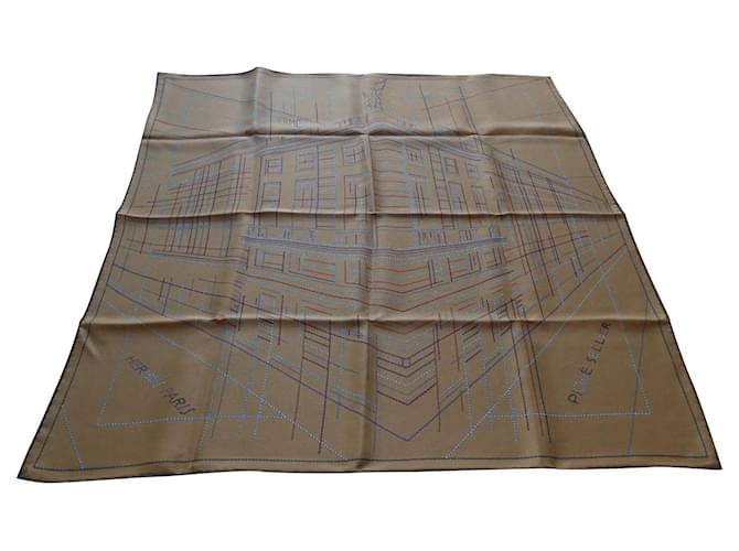 Quadratischer Sattler aus Hermès-Piqué 70cms neun Braun Seide  ref.701062