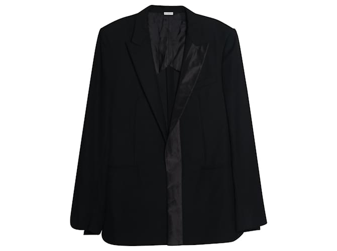 Balenciaga-Blazer mit Seidenspitzen-Reverskragen aus schwarzer Schurwolle  ref.701069