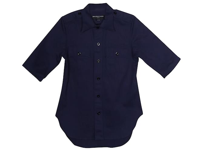 Balenciaga SS17 Camisa da polícia em algodão azul marinho  ref.701089
