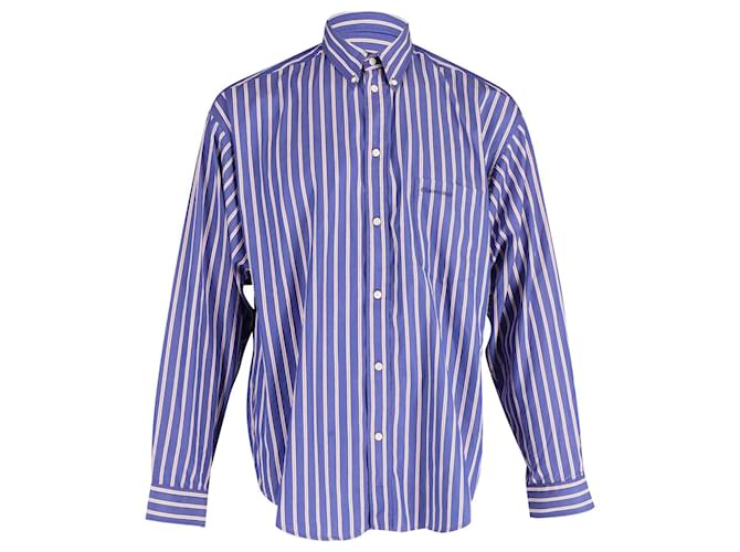 Balenciaga Oversized Stripe Shirt in Blue Cotton  ref.701133