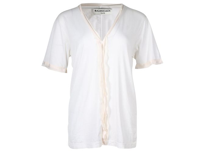 Balenciaga Top com franjas e decote em V em algodão branco