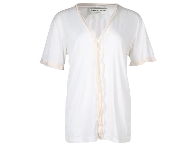 Balenciaga Top mit V-Ausschnitt und Fransenbesatz aus weißer Baumwolle  ref.701167