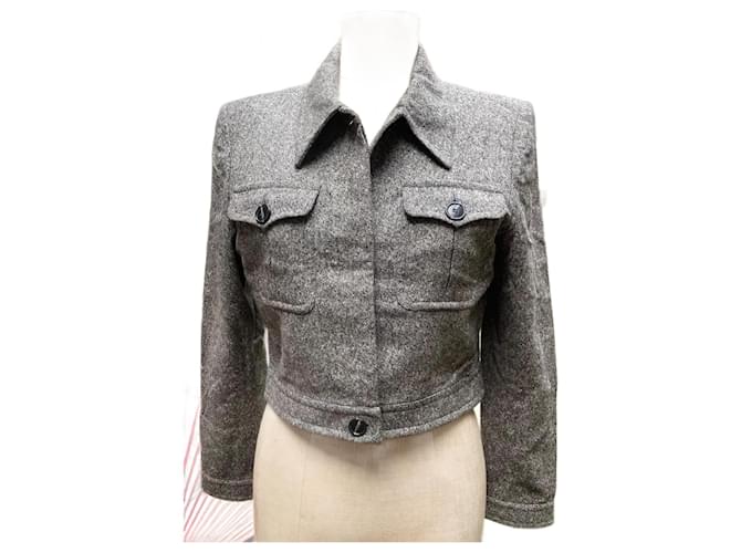 Sublime chaqueta vintage de Yves Saint Laurent Gris Cachemira Lana  ref.701435