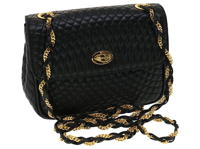 BALLY Matelasse Chain Shoulder Bag Leather Black Auth am3215  ref.701736