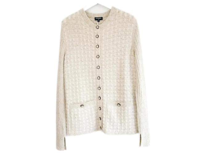 CHANEL AW17 17A Lion Head Button Cardigan Cream Polyester Viscose Mohair  ref.701916