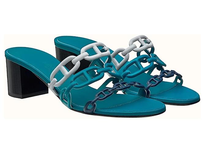 Hermès "Tandem" T sandals. 36 Blue Leather ref.701945 Joli Closet