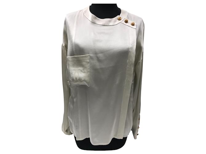 Chanel blusa Creme Seda  ref.701952