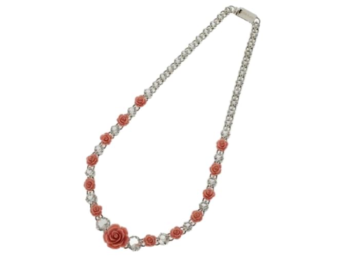 *Prada Rose Necklace Silvery Pink Glass Acrylic  ref.701959