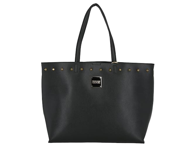 Autre Marque Versace Jeans Couture Logo Plaque Studded Tote Bag Black Plastic Polyurethane  ref.702104