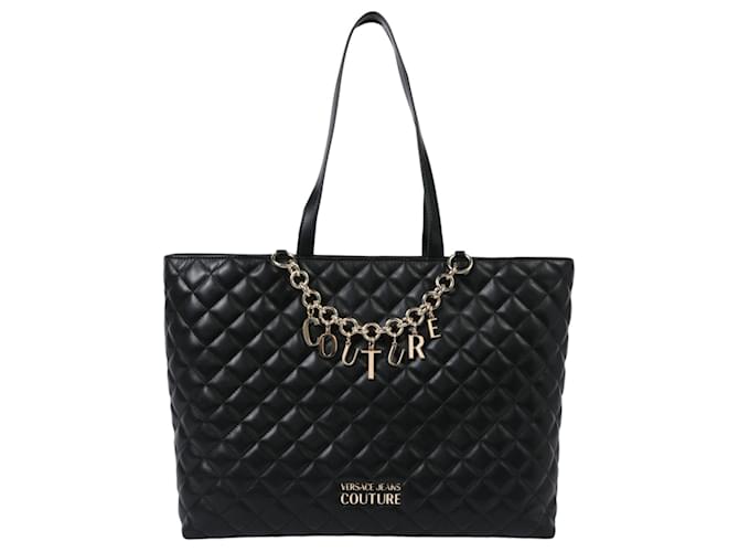 Autre Marque Versace Jeans Couture Quilted Charm Tote Bag Black Plastic Polyurethane  ref.702106