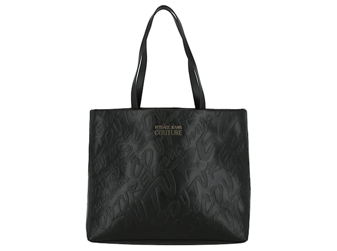Autre Marque Versace Jeans Tonal Embossed Logo Tote Bag Black Plastic Polyurethane  ref.702107