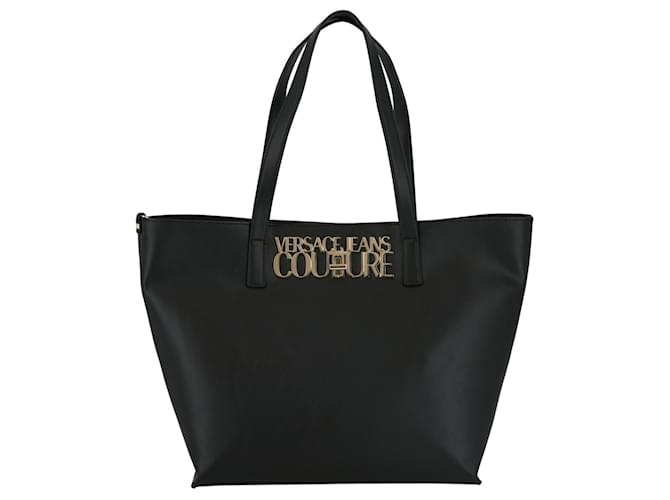 Autre Marque Versace Jeans Couture Logo Plaque Tote Bag Black Plastic Polyurethane  ref.702109