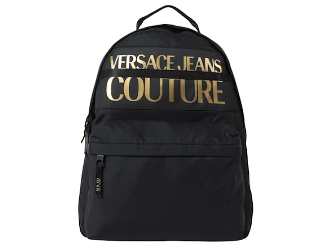 Autre Marque Versace Jeans Sac à dos à logo métallisé Polyester Noir  ref.702134