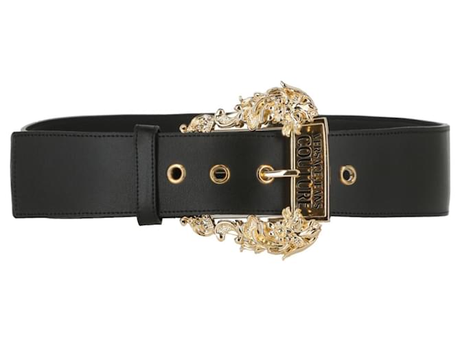Versace Baroque Buckle Tribute Leather Belt in Black