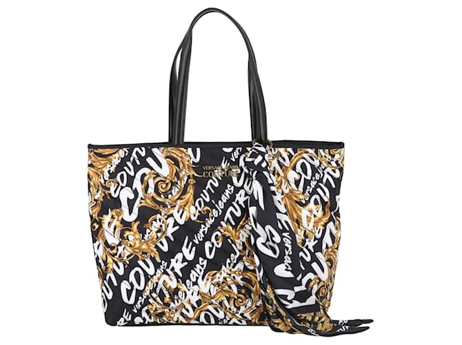 Einkaufstasche mit Versace Jeans Couture Barock-Logo Schwarz Kunststoff Polyurethan  ref.702183