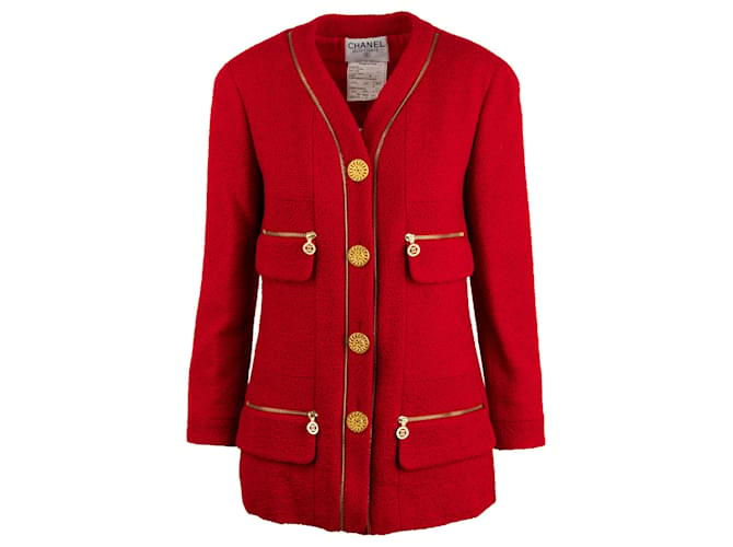 Chanel Veste rouge avec poches zippées  ref.702542