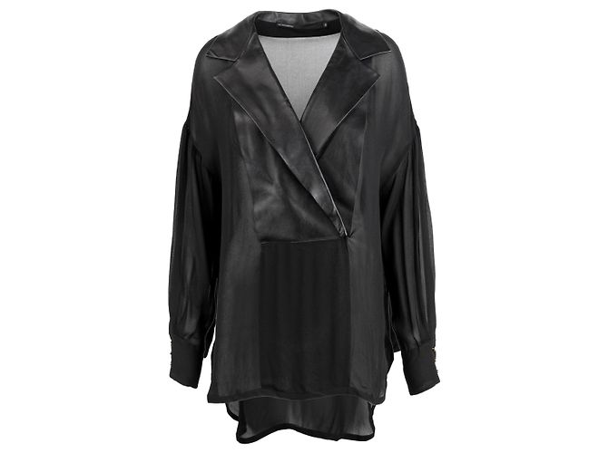 Gaetano Navarra schwarze Lederbluse