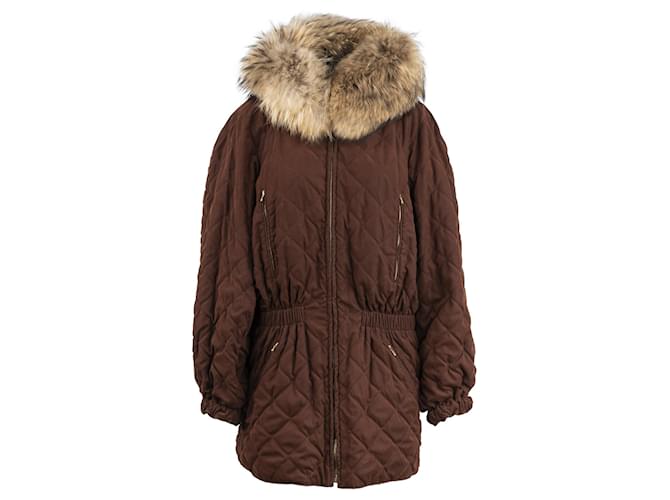 Hermès Quilted Jacket with Fox Fur Brown  ref.702600
