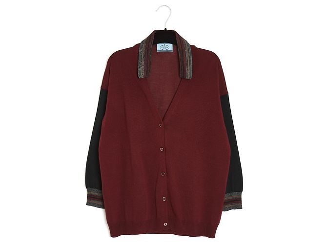 Prada CARDIGÃ DE LÃ BORGONHA EM38 Bordeaux