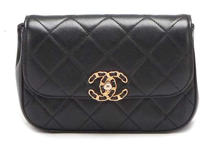 Chanel Quilted Chain Infinity Waist Bag Black Lambskin  ref.702659