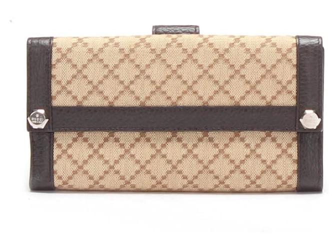 Portefeuille long en toile à diamants Gucci Beige  ref.702666