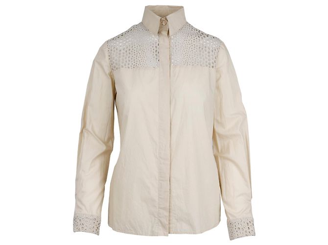 Camicia Blumarine in cotone beige con pizzo