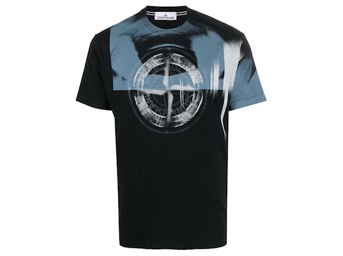 Stone Island Kurzarm-T-Shirt mit Logo-Print Schwarz  ref.702853