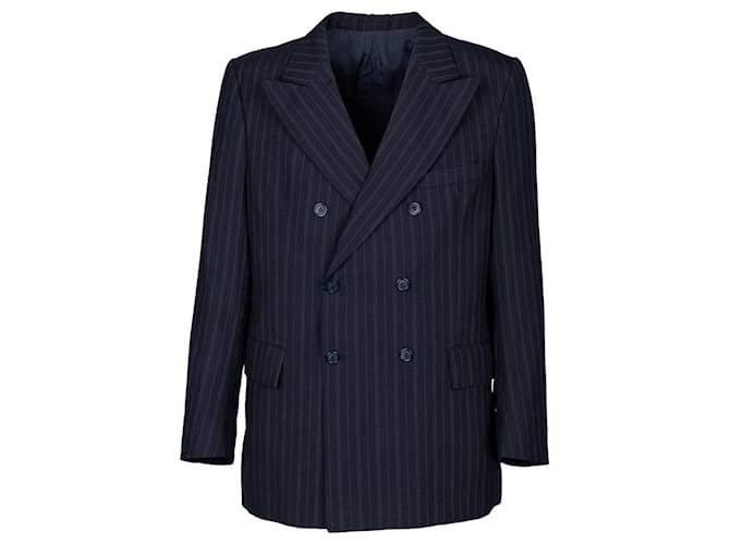 Yves Saint Laurent YSL Double Breasted Blazer Blue Cotton  ref.702902