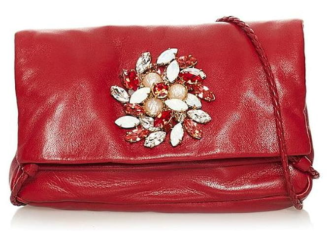 Miu Miu Embellished Leather Fold Over Crossbody Bag Red Pony-style calfskin  ref.702931