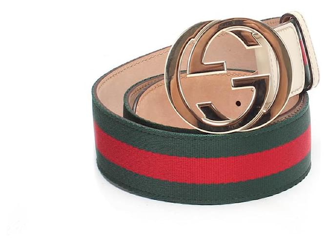 Cinturón de piel con tribanda G entrelazada Gucci Cuero  ref.703204
