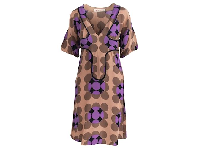 Marni Geometric Pattern Dress Brown Purple Silk  ref.703252