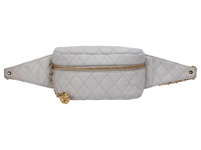 Chanel White Quilted Belt Bag Leather  ref.703353