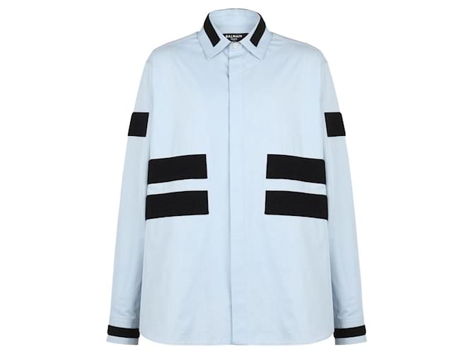 Balmain Camisa de algodão com painel contrastante Azul Castanho claro  ref.703458