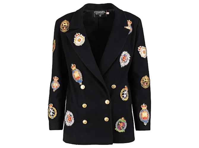 Chanel lined breasted jacket Black Wool  ref.703531