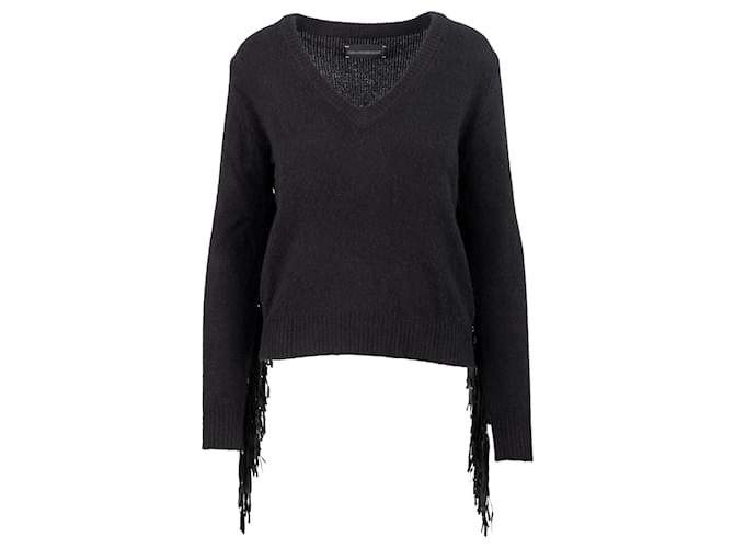 Zadig & Voltaire Pullover With Fringes Black Cashmere  ref.703548