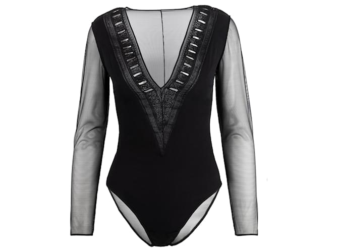 Gianfranco Ferré Semi-sheer Embroidered Bodysuit Black Polyester  ref.703561