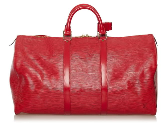 Louis Vuitton Keepall 50 Reisetasche Rot Leder  ref.703581