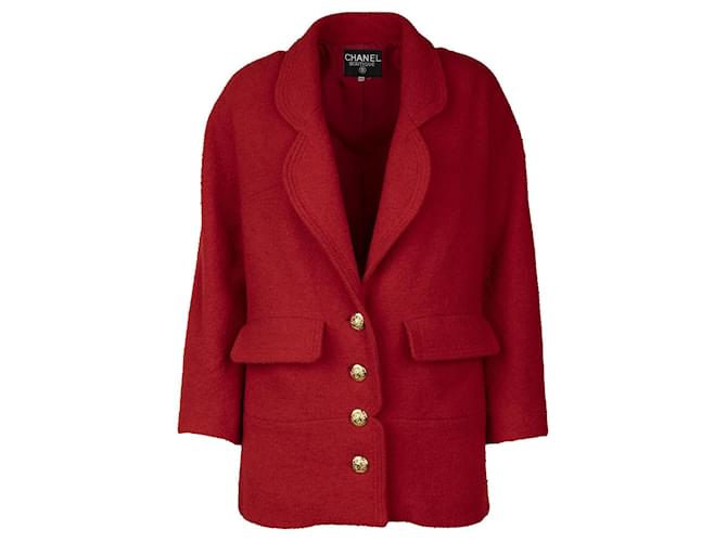 Chaqueta de lana con solapa redondeada de Chanel Roja  ref.703660