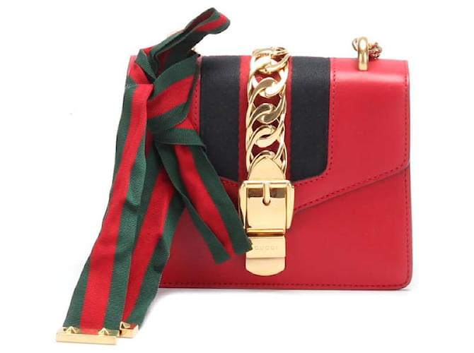 Gucci Black Leather Mini Web Chain Sylvie Crossbody Bag Gucci