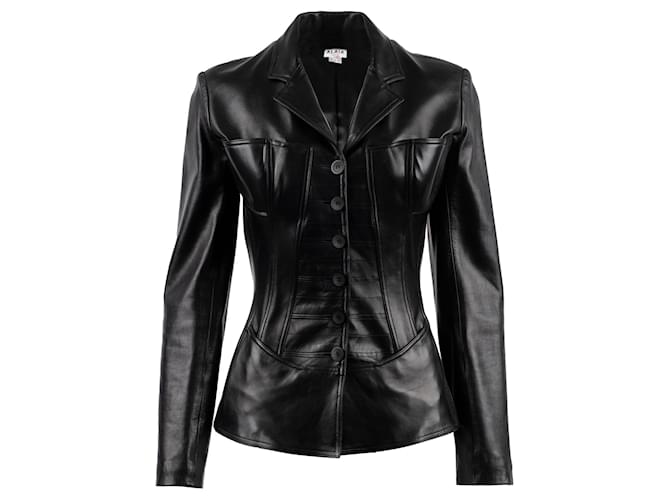 Alaïa Boned Bustier Leather Blazer Black  ref.703748