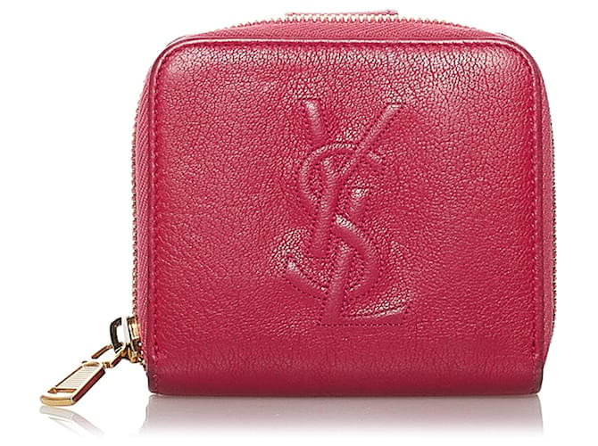 Yves Saint Laurent YSL Leather Zip Around Small Wallet Red Pony-style calfskin  ref.703833