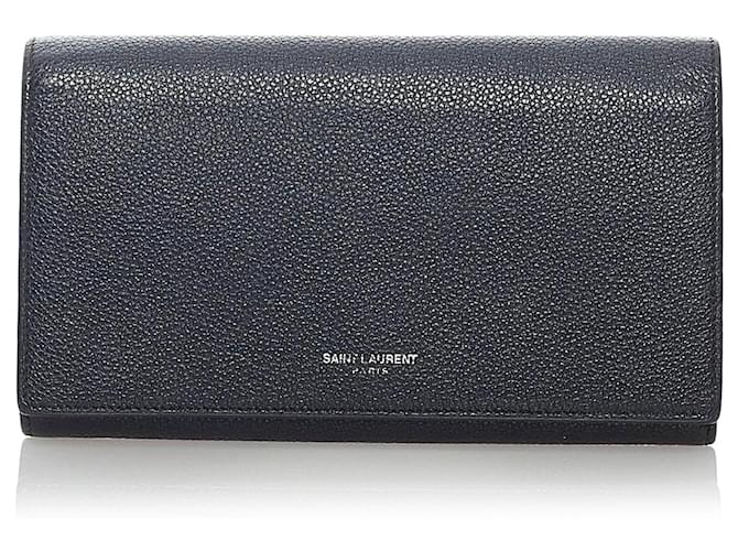 Saint Laurent Leather Long Wallet Black Pony-style calfskin  ref.703834