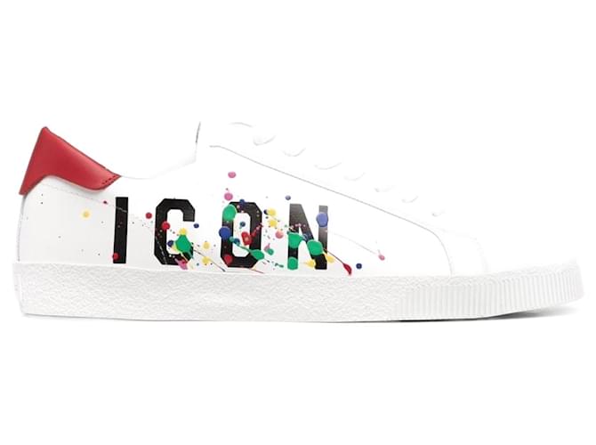 Dsquared2 Icon Paint/Splatter Sneakers White Leather  ref.703857