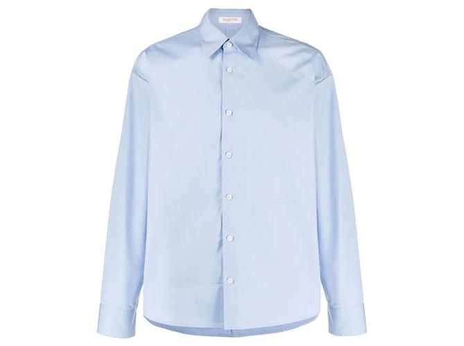 Valentino Chemise en coton à manches longues bleue Marron clair  ref.703876