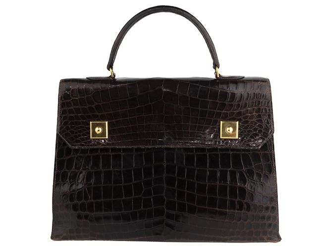 Hermès Bolsa de piano de crocodilo personalizada Marrom