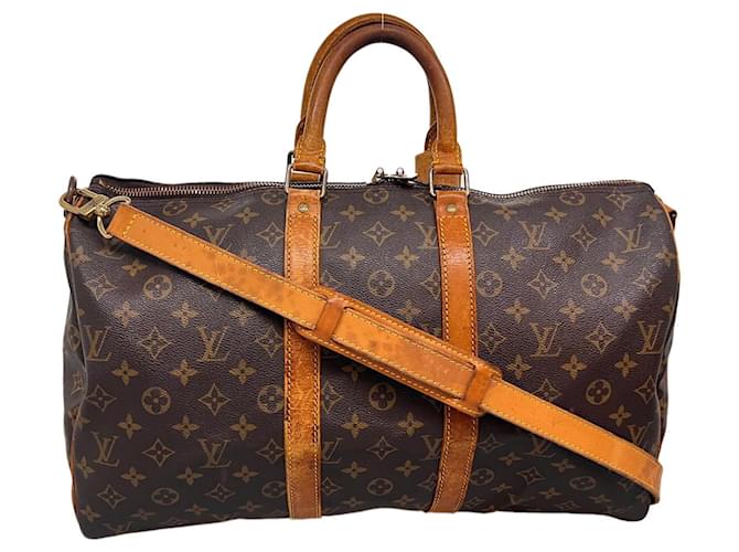 Louis Vuitton Monogram Keepall 45 Bandouliere M41418 Brown Cloth