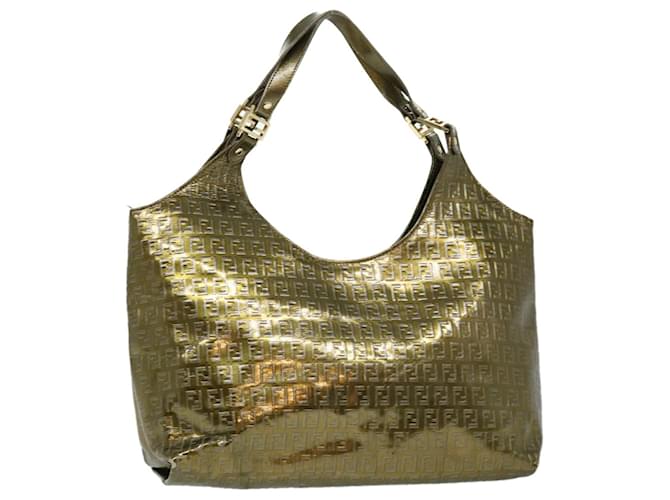 FENDI Zucchino Canvas Shoulder Bag Gold Auth rd3399 Golden  ref.704256