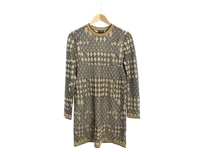 *[CHANEL] Chanel "long sleeve dress size 38" Brown Navy blue Polyester Rayon  ref.704371