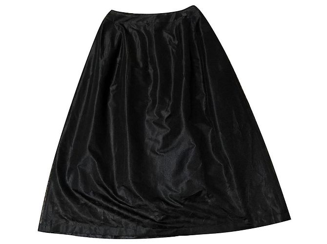 Chanel Langer schwarzer Rock aus Netz Polyester Größe 40
